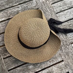 Elegant Tan Sun Hat with Black Ribbon